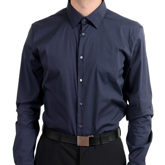 Burberry Dark Blue Slim Long Sleeve Dress Shirt - cruiseboatoman.com